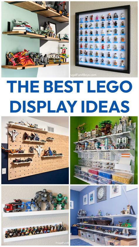 Lego Display Playroom, Display Legos On Wall, Display Shelves For Legos, Kids Lego Shelf, Best Lego Display Ideas, Lego Shelving Display, Cool Lego Display Ideas, Shelf For Lego Sets, Floating Lego Shelves