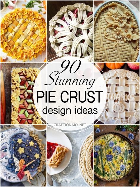 90 Awesome Pie Crust Designs and Ideas - Craftionary Easy Pie Crust Designs Ideas, Artistic Pie Crusts, Cool Pie Crust Design, Chicken Pot Pie Crust Designs, Pumpkin Pie Decoration Crust, Top Crust Pie Designs, Autumn Pie Decoration, Pretty Pie Tops, Fall Pie Decorations