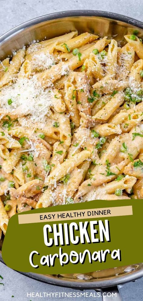 Paleo Chicken Pasta Recipes, Non Dairy Chicken Pasta Recipes, Dairy Free Creamy Chicken Pasta, Non Dairy Chicken Pasta, Pasta Chicken Recipes Healthy, Carbonara Pasta Healthy, Keto Chicken Pasta, Cabonara Recipes Healthy, Healthy Chicken Carbonara Recipe