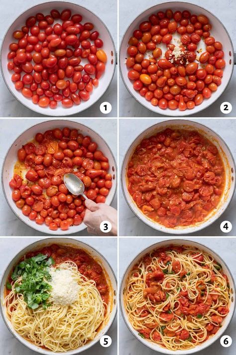 Pasta with Cherry Tomatoes - FeelGoodFoodie Simple Fresh Pasta Recipes, Cherry Tomato Parmesan Pasta, Pasta With Simple Cherry Tomato Sauce, Simple Pasta With Tomatoes, Pasta With Dried Cherry Tomatoes, Bursted Cherry Tomato Pasta, Stuff To Make With Tomatoes, Toasted Tomato Pasta, Pasta Recipe With Tomatoes