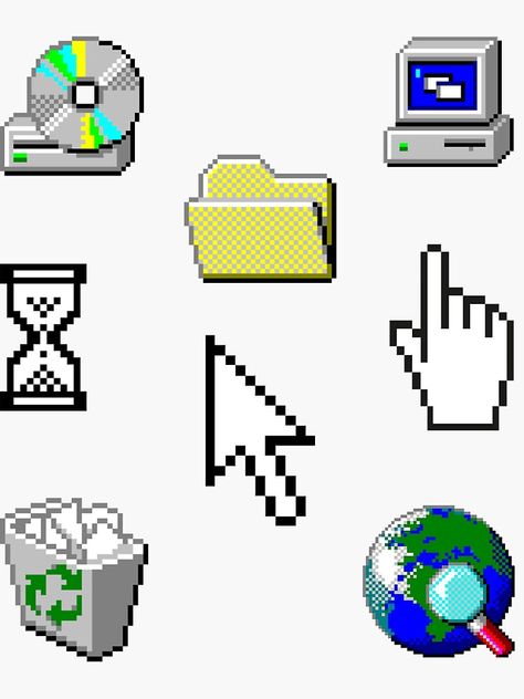 "Windows 95 Computer Icon Sticker Pack Collection" Sticker for Sale by OFFICIAL-CANDY | Redbubble Microsoft 95 Aesthetic, Pixel Computer Icons, Windows Pixel Art, Windows Graphic Design, Design Sticker Aesthetic, App Icon Ideas Inspiration, Computer Icon Design, Computer Window Aesthetic, Computer App Icon