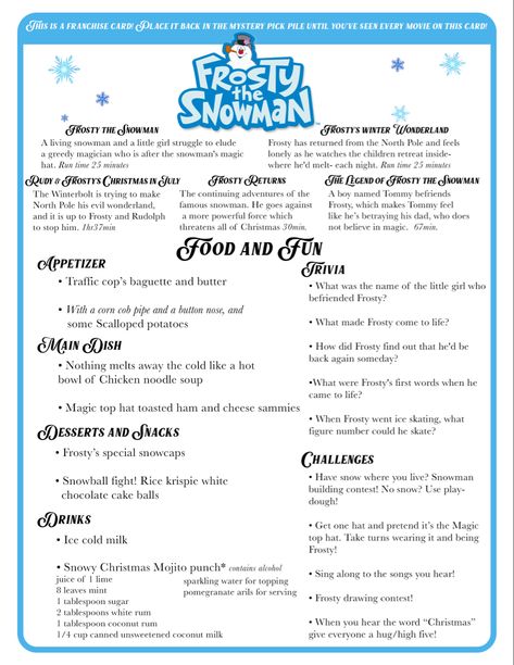 The Snowman Movie, Family Movie Night Themes, Disney Movie Night Menu, Disney Themed Movie Night, Disney Movie Night Food, Disney Movie Night Dinner, Movie Night Dinner, Movie Night Theme, Holiday Movie Night