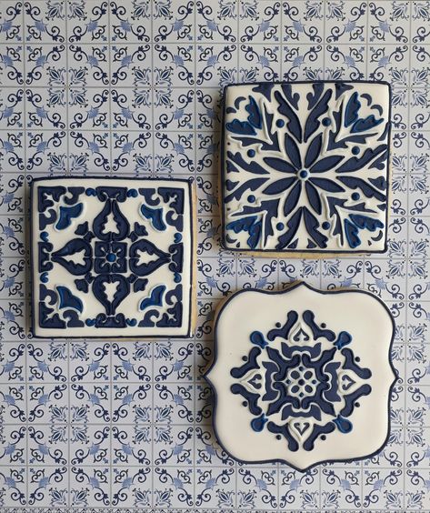 Portuguese  Tile Cookies Tile Cookies Decorated, Tile Cookies, Portugal Tiles, Portuguese Wedding, Porcelain Print, Dark Royal Blue, Cookie Connection, Portuguese Culture, Portuguese Tile