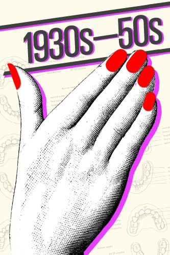 In 1934,a dentist invents fake nails for patients who bite theirs.  In 1955, another dentist accidentally invented acrylic sculpted nails. 1990s Nails, Polish Illustration, Inca Culture, Revlon Nail Polish, Art Timeline, Vintage Nails, Eagle Art, Nail Polish Trends, History Painting