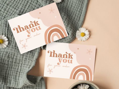 Groovy Thank You Card, Boho Thank You Cards, Thank You Cards Aesthetic, Cute Thank You Card Ideas, Thank You Card Design Aesthetic, Boho Business Cards, Thank U Card, Boho Cards, Thank U Cards