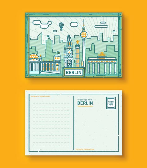 Postcard Design Ideas, Draw Buildings, Postcard Drawing, Post Card Design, Envelope Template Printable, Cities Of The World, City Postcard, I Was A Child, Pastel Designs