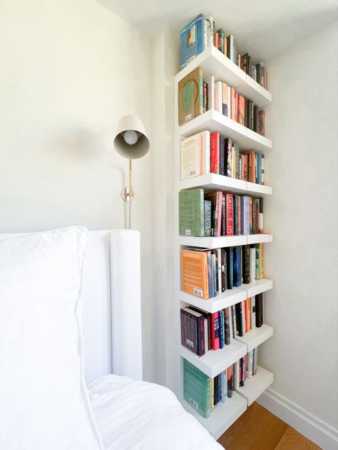 Apartment Bookshelves, Ikea Bookshelf, Bookshelf Inspiration, Bookshelves In Bedroom, Ikea Bookshelves, Studio Apt, Nyc Studio, Home Library Design, Room Makeover Inspiration