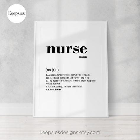 Personalised nurse gift definition gift poster print. This custom nurse gift is a thoughtful gift for a newly qualified nurse in their new job or following their special graduation. The design of this nurse present features the dictionary definition of a nurse and is personalised with their name. All designs ©KeepsiesDesigns #keepsiesdesigns #nursegift #giftfornurse #newjobgift #newjob #graduation #graduationgift #qualifiednurse #personalisedprint #personalisedgift #nursegiftidea #nurse Nurse Definition, Definition Poster, Nurse Graduation, New Job Gift, Nurse Graduation Gift, Gift Poster, Nursing Graduation, Definition Prints, Nurse Gifts