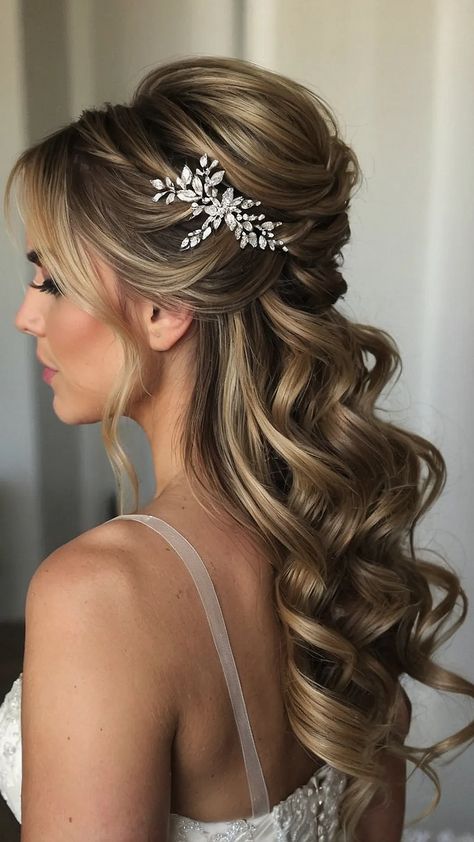 Bridal Half Up Half Down Hair, Bridal Half Up Half Down, Hair Bridesmaids, Bridal Hair Half Up Half Down, Glamorous Wedding Hair, Intricate Braids, Bridal Hair Half Up, Long Bridal Hair, Short Hair Bride