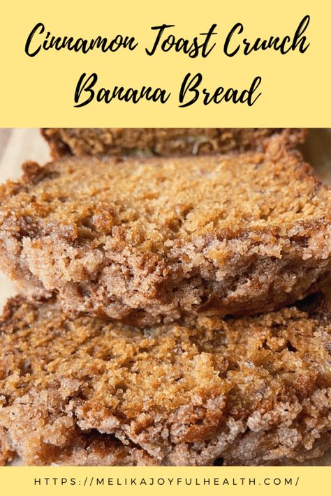 Churro Banana Bread, Banana Bread Recipe Unique, Cinnamon Crunch Bread, Unique Banana Bread Recipes, Cinnamon Crumble Banana Bread, Recipes Using Cinnamon Toast Crunch, Fun Banana Bread Recipes, Cinnamon Toast Crunch Cake Mix Recipes, Banana Bread Recipe With Cinnamon Crunch