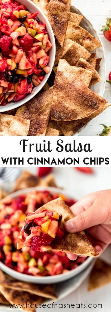 Sweet Fruit Dip, Fruit Salsa With Baked Cinnamon Chips, Easy Fruit Salsa, Appetizer Summer, Cinnamon Chip Recipes, Fruit Salsa Recipe, Summer Desserts Easy Healthy, Sweet Appetizer, Summer Cookout