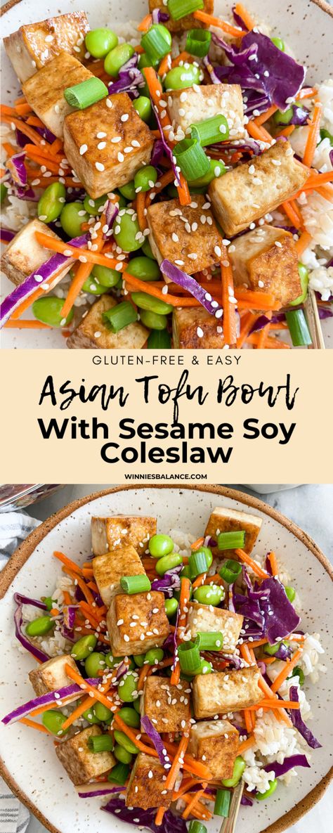 Thai Tofu Bowl, Tofu Asian Bowl, Tofu Rice Salad, Fried Tofu Rice Bowl, Fried Tofu Salad, Tofu Raw Recipes, Asian Salad With Tofu, Fried Tofu Bowl, Tofu Salad Bowl