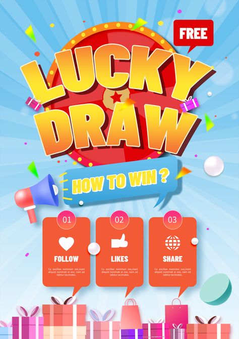 Lucky Draw Poster, Bjorn Vikings, Draw Poster, Thank You Poster, Big Draw, Recycle Symbol, Kindergarten Design, Promotion Poster, Red Gift Box