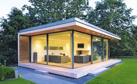 Contemporary Garden Rooms, Garden Room Ideas, Garden Pods, Garden Cabins, Backyard Studio, Backyard Office, Backyard Sheds, Luxury Garden, Glass Walls