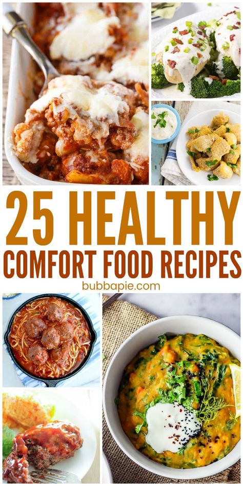 Yes, comfort food can be good for you. Check out this great list of 25  healthy comfort food recipes. #comfortfood #healthyrecipes #healthy Lightened Up Comfort Food, Feel Good Meals Comfort Foods, Healthy Versions Of Comfort Food, Healthier Versions Of Comfort Food, Light Comfort Food, Low Calorie Comfort Food Recipes, Healthy Food That Tastes Good, Healthy Versions Of Unhealthy Food, Low Calorie Comfort Food