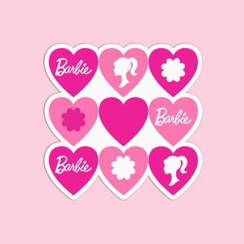 Barbie Heart Vinyl Textured Sticker. Made out of premium vinyl material. Waterproof and dishwasher safe. Made in USA. 3 x 3 inches. Barbie Door Decs, Barbie Stickers Aesthetic, Barbie Fancy Dress Costume, Barbie Quilt, Barbie Themed Outfits, Bridgerton Stickers, Barbie Heels, Barbie Stickers, Barbie Christmas Tree