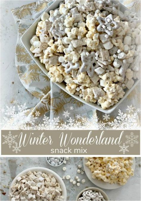 Winter Wonderland Snack Mix Candy Coated Popcorn, January Baby Shower, Coated Popcorn, Winter Snack, Winter Baby Shower Themes, Baby Shower Snacks, Winter Shower, Winter Onederland Party, Winter Birthday Parties