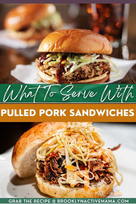 Pulled Pork Condiments, Bbq Sandwich Side Dishes, Side Dish With Pulled Pork Sandwiches, Pork Shoulder Sandwich Recipes, Bbq Pork Sandwiches Sides, Pull Pork Sandwiches Sides, What To Serve With Pulled Pork Dinners, Pulled Pork Serving Ideas, Healthy Sides For Pulled Pork