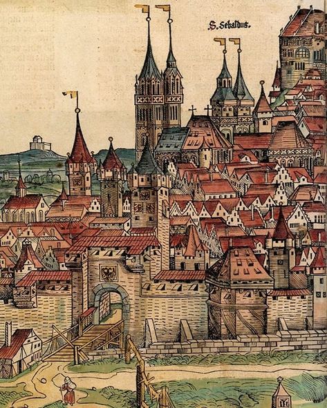 Medieval History na Instagramie: „The 'Nuremberg Chronicle' was published #onthisday in 1493. One of the most impressive early printed books, the 'Chronicle' is a history of…” Medieval Germany Aesthetic, Pyramid Geometry, Nuremberg Chronicle, Medieval Places, Denmark Aesthetic, Medieval Germany, Medieval Towns, Book Art Projects, Medieval Europe