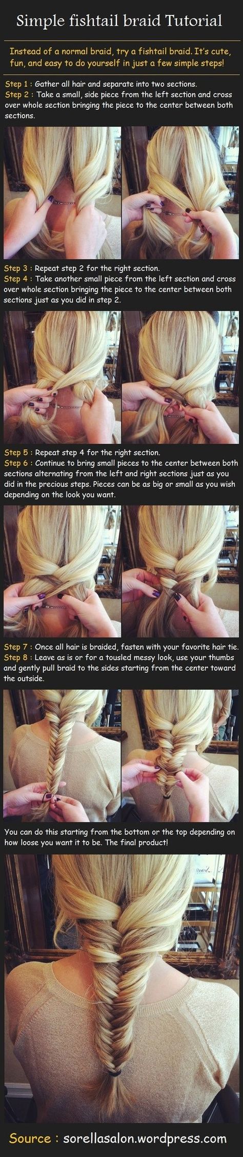 fishtail braid ; SO happy i found this tutorial .. I never knew how to fishtail braid lol . It turned out super cute ... Though not as nice as the chick Fishtail Braid, A Ponytail, Braid Tutorial, Bohol, Fish Tail Braid, Beauty Tutorials, Hair Envy, Dream Hair, Great Hair