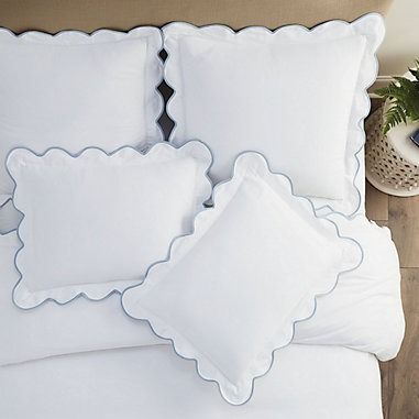 Emma Scalloped Bedding Caitlin Wilson, Elegant Bedding, Bed Linens, Monogram Frame, Twin Duvet, Ballard Designs, King Duvet, Luxury Linen, White Bedding