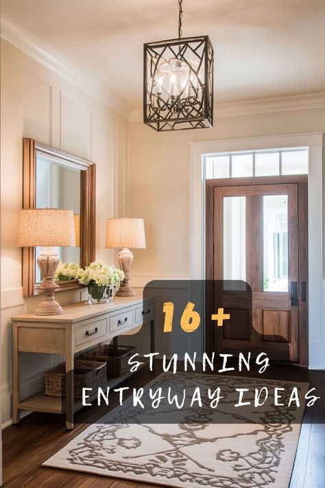 Ready to revamp your entryway? Click to explore stunning ideas that make your entrance unforgettable! 🚪✨ #EntrywayDecor #HomeTransformation #StunningEntrances #DecorIdeas #HomeStyle Runner In Foyer Entryway, Foyer Rugs Entryway Modern, Entryway Foyer Decor, Cozy Front Entryway, Beige Entryway Ideas, Entryway Ideas For Long Hallway, Entryway Ideas Tall Ceiling, Entryway Staging Ideas, Ideas For Foyer Entryway Entrance