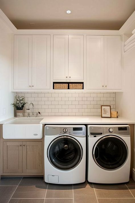 Laundry Room Ideas Bathroom, Shower In Laundry Room Ideas, Laundry Room No Sink, Washer Dryer Sink Layout, Cabinet Around Utility Sink, Small Laundry Room With Pedestal Washer Dryer, Small Laundry Room Ideas With Dog Wash, Small Laundry Room Makeover With Sink, Small Laundry Rooms With Sink