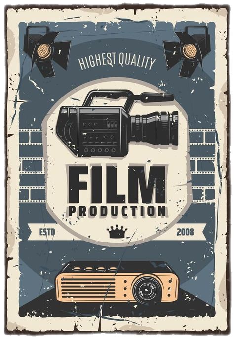 Film production, cinema or movie industry Old Projector, Canva Collage, Shooting Camera, Logo Design Inspiration Vintage, Cinema Design, Movie Industry, Yearbook Themes, Retro Graphic Design, Cinema Art