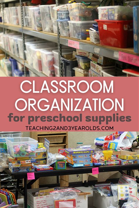 Classroom organization takes time at the beginning, but makes curriculum planning so much easier! Here are our favorite storage tips. #classroom #organization #storage #tips #backtoschool #teacher #preschool #toddler #teaching2and3yearolds Preschool Classroom Design, Preschool Storage, Preschool Classroom Layout, Preschool Classroom Organization, Organizing Classroom, Classroom Supplies Organization, Head Start Classroom, Teacher Storage, Preschool Organization