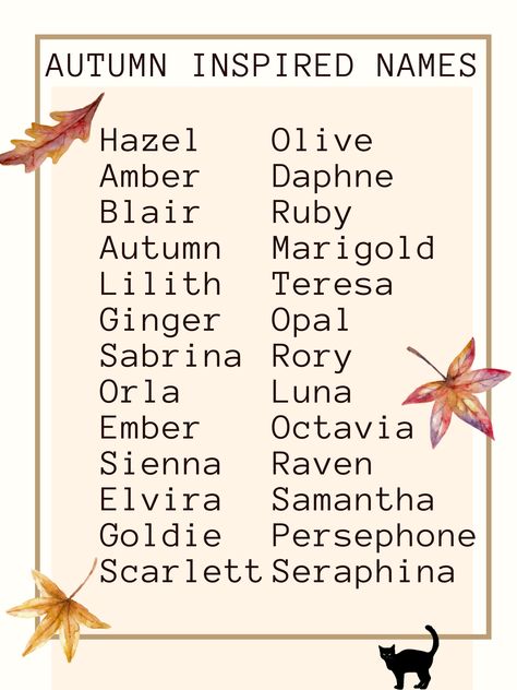 Names relating to autumn and all that the season brings. Do you have a name that fits this list? Share it in the comments! Baby Name Meaning, Writing Inspiration Tips, Best Character Names, Fantasy Names, Baby Name List, Creative Names, Pretty Names, Name Inspiration, Autumn Inspired