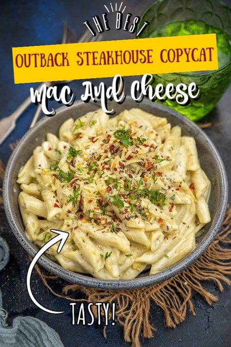 Outback Mac And Cheese, Outback Mac And Cheese Recipe, Outback Steakhouse Mac And Cheese, Copycat Mac And Cheese, Steakhouse Mac And Cheese, Copycat Outback, Baked Mac And Cheese Recipe, Tuscan Chicken Pasta, Roasted Red Pepper Pasta