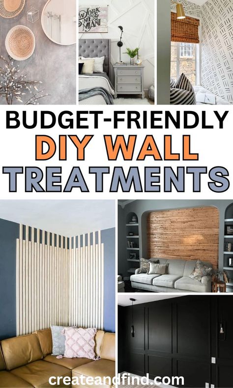 Collage of DIY accent wall treatments. Easy Wall Makeover, Removable Wall Panels Ideas, Wall Hacks Diy, Cheap Diy Wall Covering Ideas, Inexpensive Wall Treatments, Accent Wall Treatments, Board And Batten Shiplap, Diy Modern Accent Wall, Diy Wall Treatments