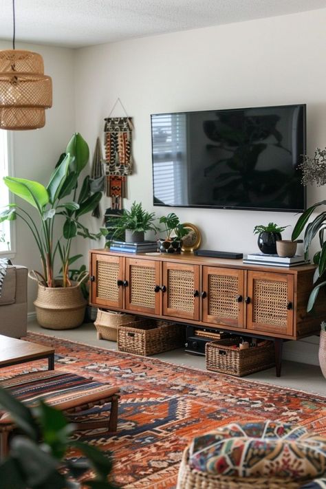 Nature Inspired Apartment, Earthy Boho Living Room, Boho Bungalow, Boho Living Room Ideas, Earthy Living Room, Connect With Nature, Ideas Hogar, Mobile Tv, Bohemian Living Room