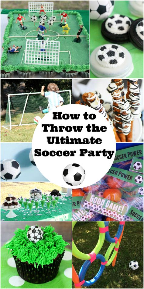 25 fabulous ideas for throwing the ultimate end of year soccer party or soccer birthday party!    bday game diy theme cake decor activity Boys Soccer Birthday Party, Soccer Theme Parties, Soccer Birthday Party, Soccer Birthday Parties, Game Diy, Boys Soccer, Soccer Theme, Football Birthday Party, Party Themes For Boys