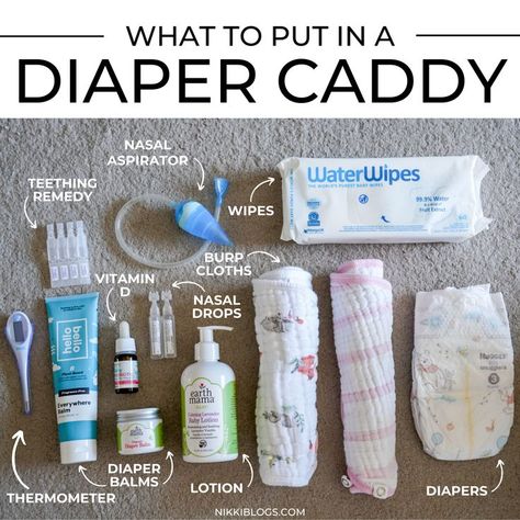 Diaper Caddy Essentials, Essentials For Newborn, Baby Nursery Organization, Baby Care Essentials, Baby Room Organization, Newborn Baby Tips, Newborn Mom, Diaper Caddy, Baby Life Hacks