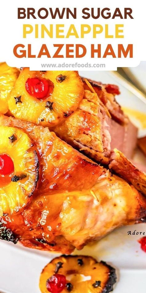 This old-fashioned Southern Baked Ham with Pineapple is baked and drizzled with a honey and brown sugar glaze and topped with cherries. Serve this holiday ham for Thanksgiving, Christmas, Easter #pineapplehoneyglazedham #bestglazedham #brownsugarpineappleglazedham #Christmasham Thanksgiving Ham Recipes, Pineapple Honey Glazed Ham, Pineapple Glazed Ham, Pineapple Glaze For Ham, Easy Ham Recipes, Honey Ham Glaze Recipe, Baked Ham With Pineapple, Brown Sugar Pineapple, Thanksgiving Ham