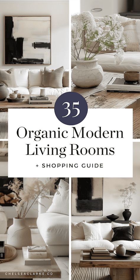 If you're into a home that's cozy, stylish, and all about natural vibes, then you're going to love the organic modern interior design style. This design style calls for mixing natural, sustainable materials with modern, minimalist design. It's a look that's super popular right now, and for good reason. Today, I'll share 35 inspiring organic modern living rooms to give you some fresh ideas, plus a handy guide on where to find the best furniture and decor to nail this style. This guide to ... Organic Living Room Decor, Organic Modern Interior Design, Organic Modern Interior, Modern Organic Decor, Organic Interior Design, Organic Interior, Organic Modern Living Room, Modern Organic Home, Modern Organic Design