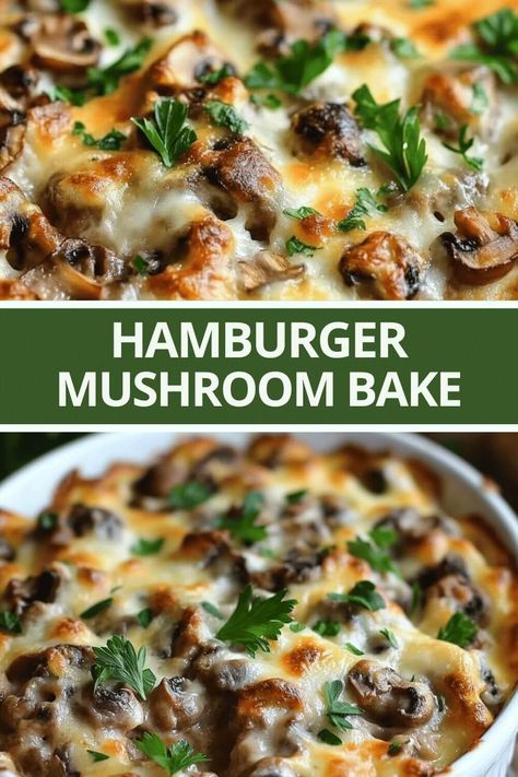 Hamburger Mushroom Bake Hamburger Meat Mushroom Recipes, Low Carb Meal With Hamburger Meat, Hamburger Mushroom Casserole Recipes, Easy Hamburger Recipes Healthy, Mushroom Soup Hamburger Recipes, Ground Beef Mushroom Casserole, Ground Meat And Mushroom Recipes, Hamburger Mushroom Bake Low Carb, Main Dishes With Mushrooms