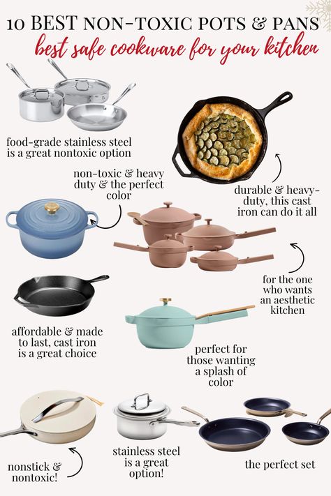 non-toxic pots and pans Best Pots And Pans Cookware Set Nonstick, Oven Safe Cookware, Nice Pots And Pans, Pan Sets Cooking, Cute Pots And Pans Aesthetic, Best Kitchen Pots And Pans, Cooking Pots And Pans Cookware Set, Pot Sets Cooking, Cooking Pans Types Of