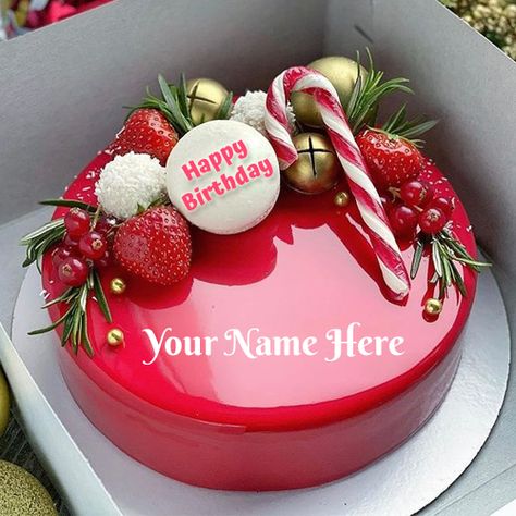 Write Name on Elegant Shining Red Birthday Cake.Print Name on Mirror Cake.Creative Cake With Name.Generate Name on Designer Cake For Birthday.Name Birthday Cake Super Torte, Red Birthday Cakes, Baking Photography, Birthday Cake Writing, Christmas Themed Cake, Christmas Cake Designs, New Year's Cake, Christmas Cake Decorations, Xmas Cake