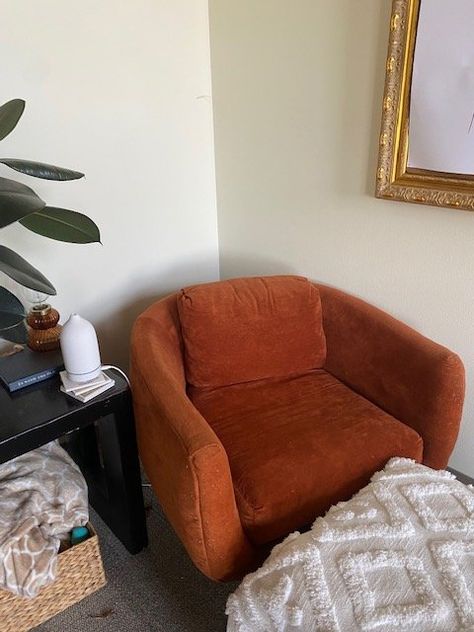 Orange Velvet Chair, Orange Loveseat, Chair Aesthetic, Orange Chair, Addicted Series, Orange Velvet, Velvet Chair, Velvet, Living Room