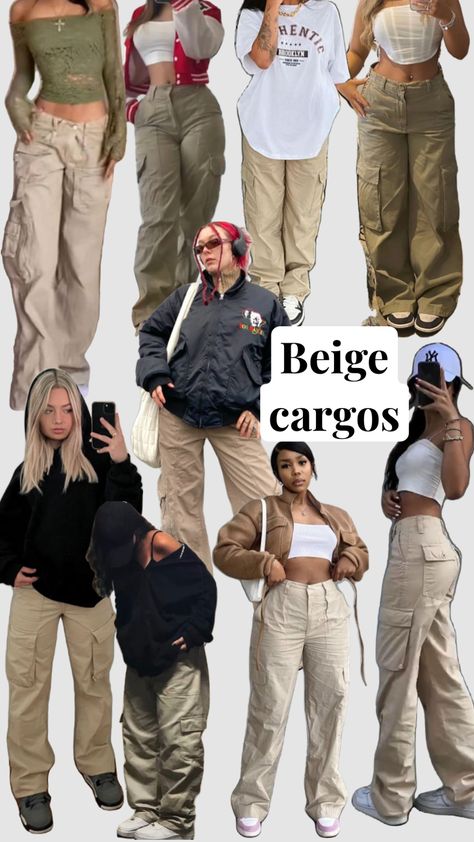 Cargo Pant Outfits, Cargo Outfits Women, Beige Cargos, Beige Pants Outfit, Parachute Pants Outfit, Khaki Pants Outfit, Beige Hose, Khakis Outfit, Women's Cargo Pants