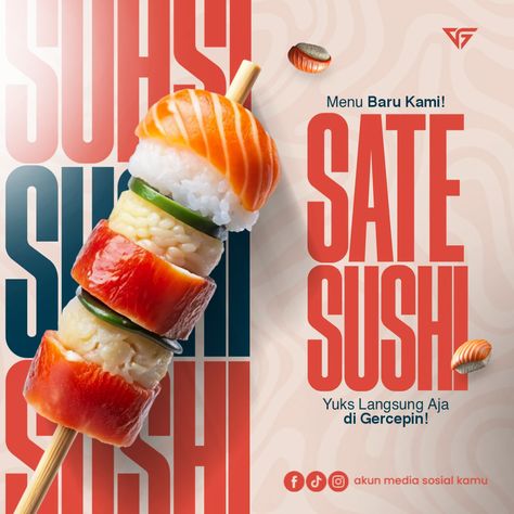 Use innovative flyer design techniques to promote food delivery options. Sushi Ads Design, Modern Social Media Post Design, Food Graphic Design Poster Ideas, Food Poster Design Inspiration, Sushi Graphic Design, Sushi Poster Design, Food Poster Design Ideas, Poster Food Design, Food Design Poster