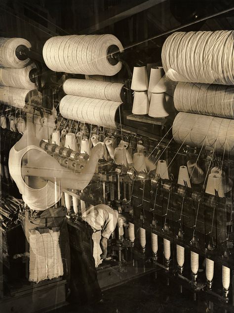 During the 1930's, Harold Costain visited the Esmond Textile mills in Esmond, Rhode Island on assignment to photograph a purportedly thriving American textile ... Textile Book, Sewing Atelier, Industry Images, Textile Mill, Margaret Bourke White, Cover Design Inspiration, Cotton Mill, Sewing Factory, Fabric Factory