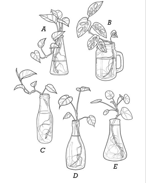 Plant In A Jar Tattoo, Plant In Jar Drawing, Propagating Plant Tattoo, Small Jar Tattoo, Propagated Plant Tattoo, Tattoo Designs Plants, Beaker With Flowers Tattoo, Small Pothos Tattoo, Plant In Bottle Tattoo