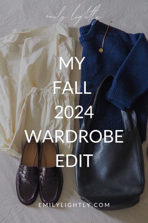 My 2024 Fall Wardrobe Edit Classic Sweater Outfit, Fall Minimalist Outfit, Fall Minimalist Wardrobe, Emily Lightly, 10 Item Wardrobe, Classic Fall Style, Packing Wardrobe, Clothing Wardrobe, Minimalist Outfits