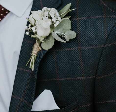 Boutineer Wedding, Green Boutonniere, Boutonniere Wedding Rustic, White Boutonniere, Button Holes Wedding, Corsage And Boutonniere, Bridal Bouquet Flowers, Sage Wedding, North East England