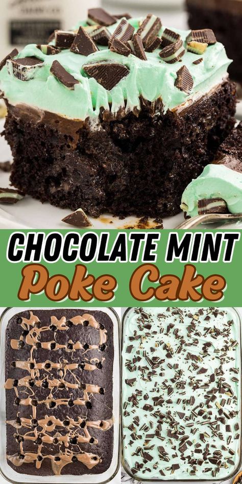 Quick And Easy St Patricks Day Desserts, Mint Poke Cake, Chocolate Pudding Poke Cake, Mint Chocolate Pudding, Classic Chocolate Cake Recipe, Andes Mint Chocolate, Mint Desserts, Pudding Poke Cake, Cake Mix Ingredients