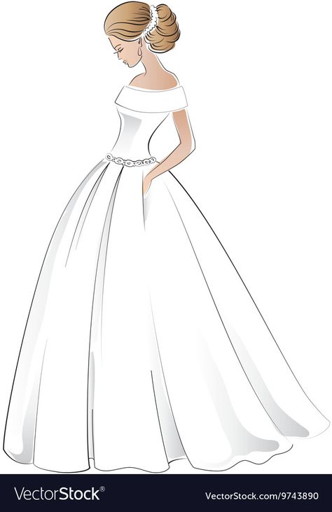 Wedding Dress Clipart, Bride Sketch, Bride Drawing, Bride In Wedding Dress, Dress Outline, Wedding Dress Drawings, Bride Art, Wedding Dress Illustrations, Dress Clipart