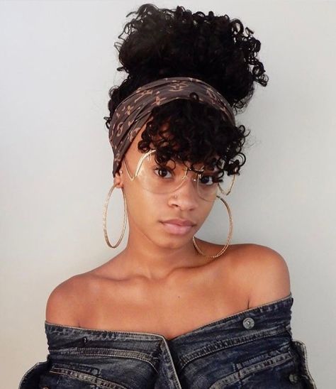 Wrapping a stylish scarf around your hairline gives you an instant cool-girl vibe + allows your curly bangs to shine! African American Hairstyles 2023, Camping Hairstyles Black Women, Black Girls Hairstyles With Bangs, Cute Short Natural Hairstyles 4c, Natural Hair Bangs, Natural Hair Ponytail, Hairstyles Bangs, Natural Hair Moisturizer, Natural Hair Accessories